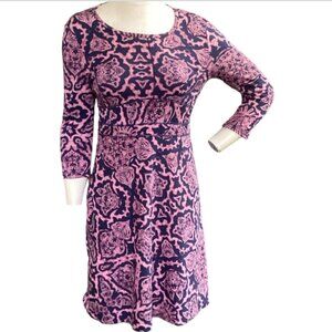 Title Nine Dream 3/4 Sleeve Dress Rococo Sz S Navy and Pink #102N